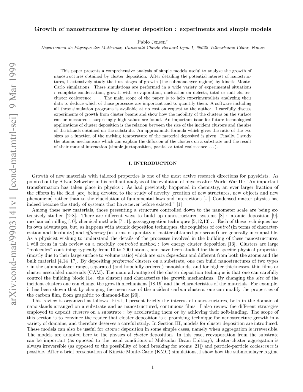 Growth of Nanostructures by Cluster Deposition: a Review