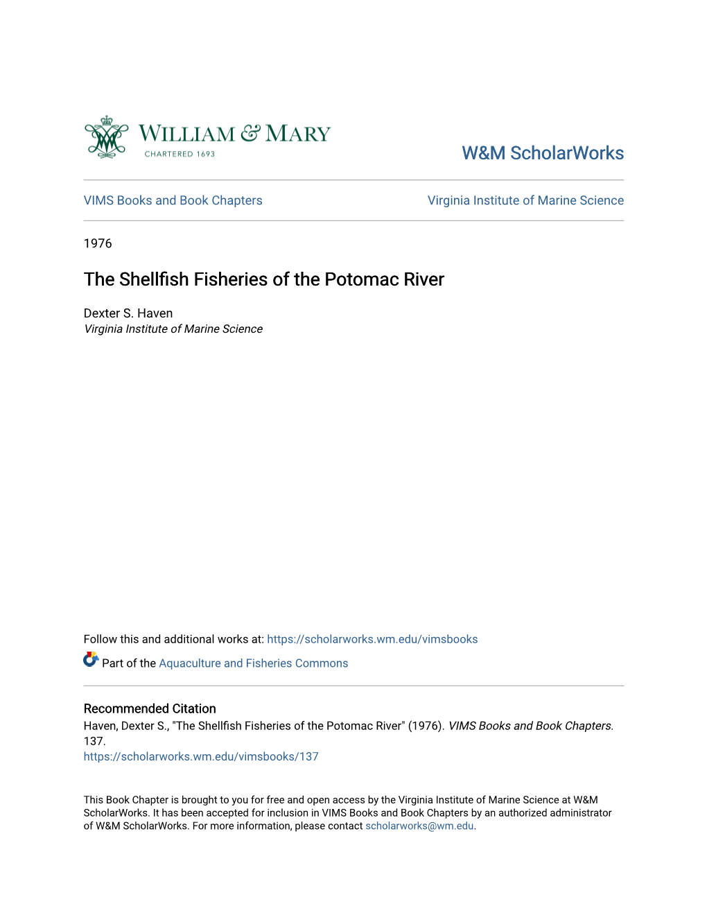 The Shellfish Fisheries of the Potomac River