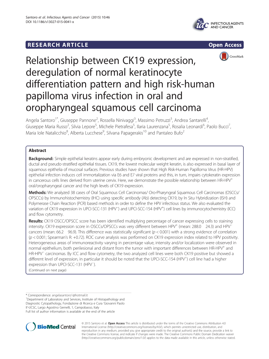 Relationship Between CK19 Expression, Deregulation of Normal