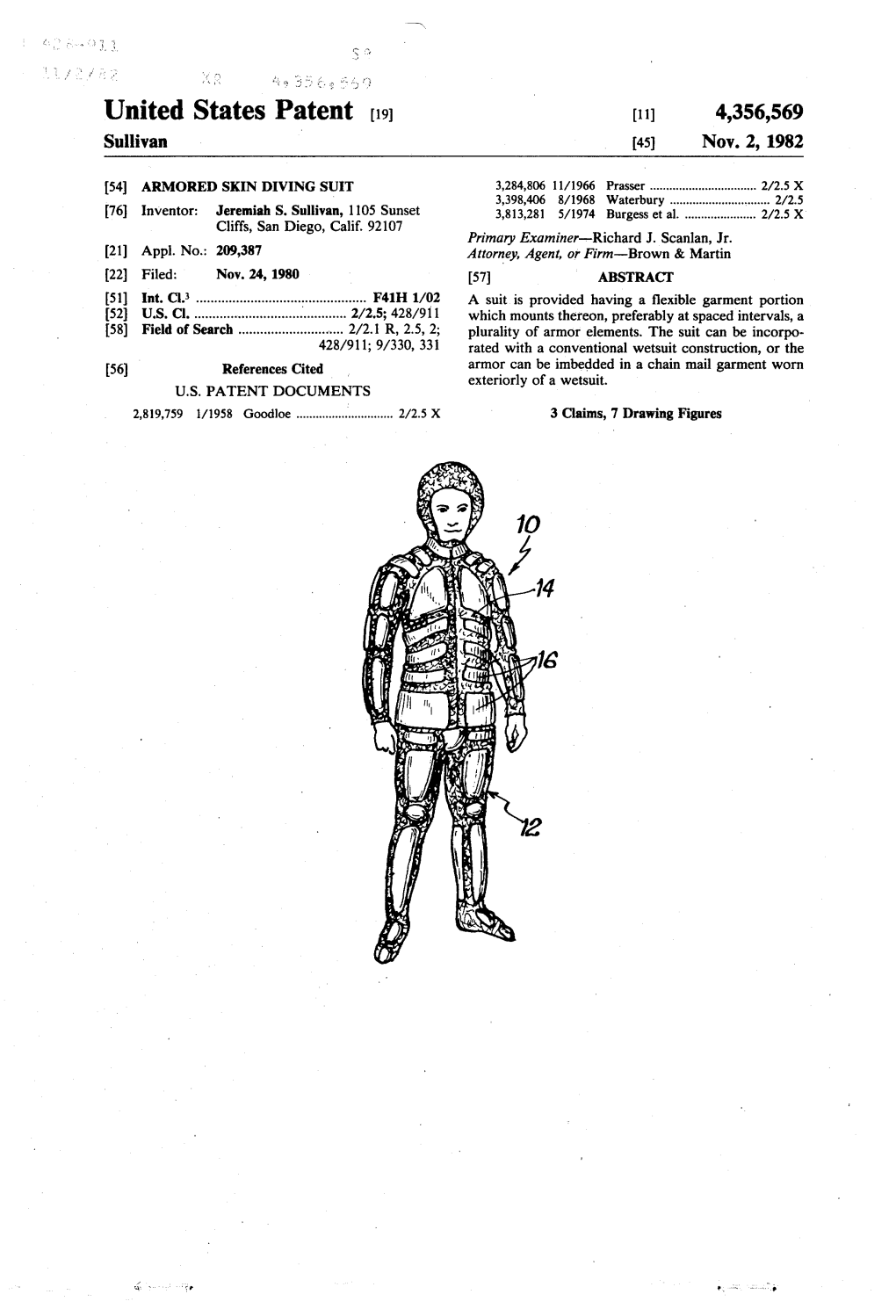 United States Patent to 11 4,356,569 Sullivan 45) Nov