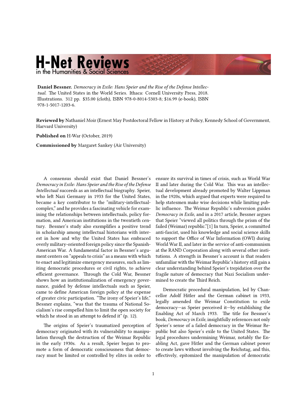 H-Net Reviews, October 2019