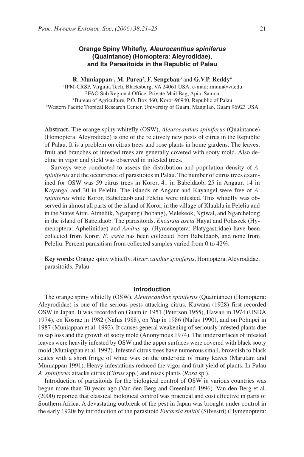 (2006) 38:21–25 Orange Spiny Whitefly, Aleurocanthus Spiniferus