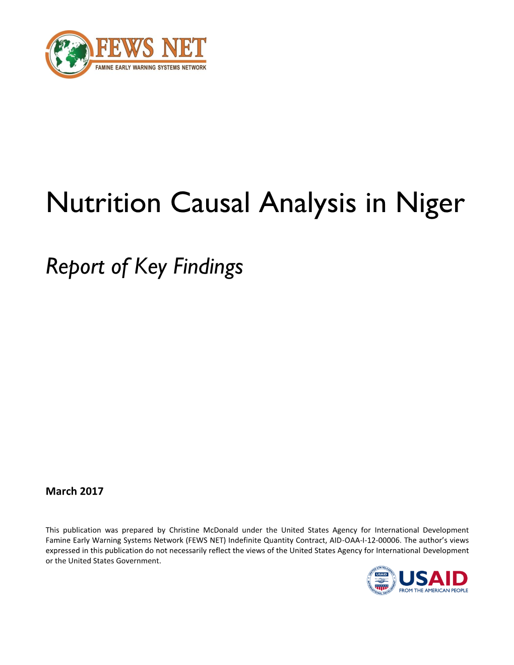 FEWS NET Nutrition Causal Analysis in Nigher Report of Key Findings