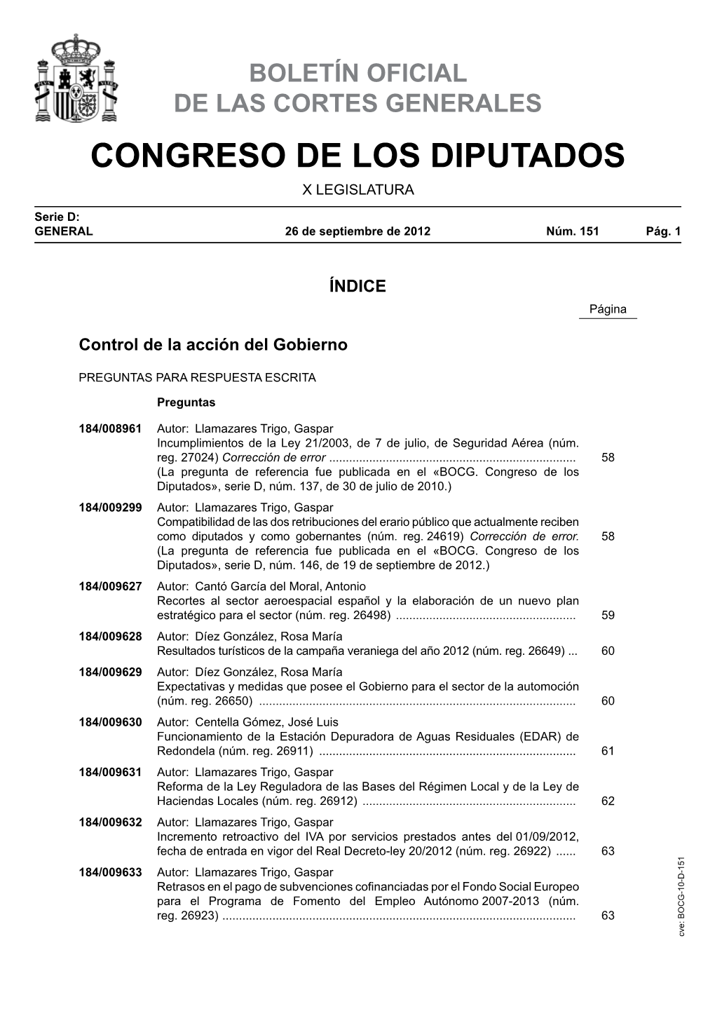 Boletín Oficial De Las Cortes Generales Congreso De Los Diputados X Legislatura