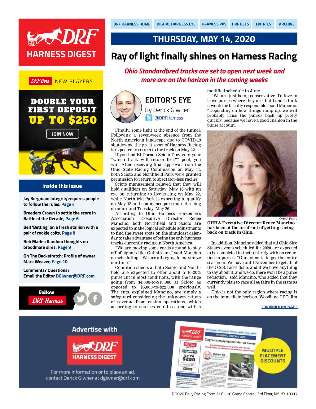 Ray of Light Finally Shines on Harness Racing Ohio Standardbred Tracks Are Set to Open Next Week and NEW PLAYERS More Are on the Horizon in the Coming Weeks