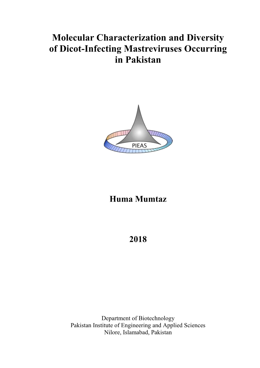 Molecular Characterization and Diversity of Dicot-Infecting Mastreviruses Occurring in Pakistan