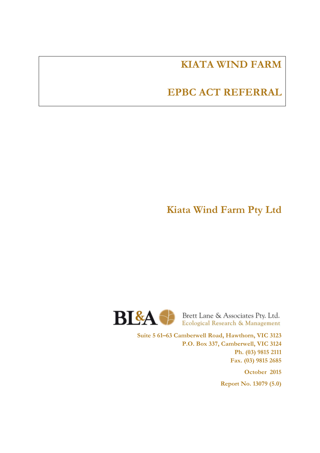 Kiata Wind Farm Epbc Act Referral
