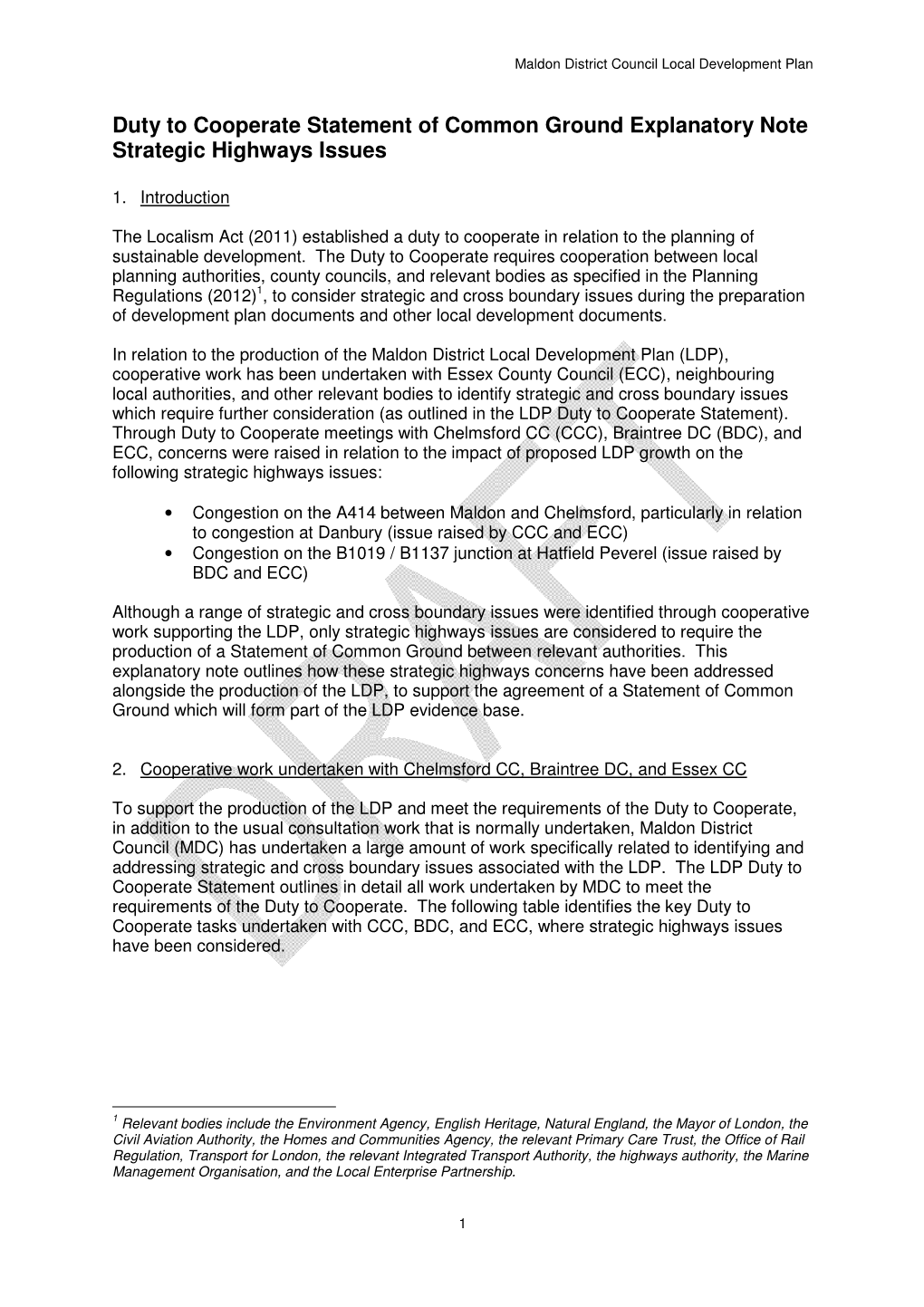 Duty to Cooperate Statement of Common Ground Explanatory Note Strategic Highways Issues