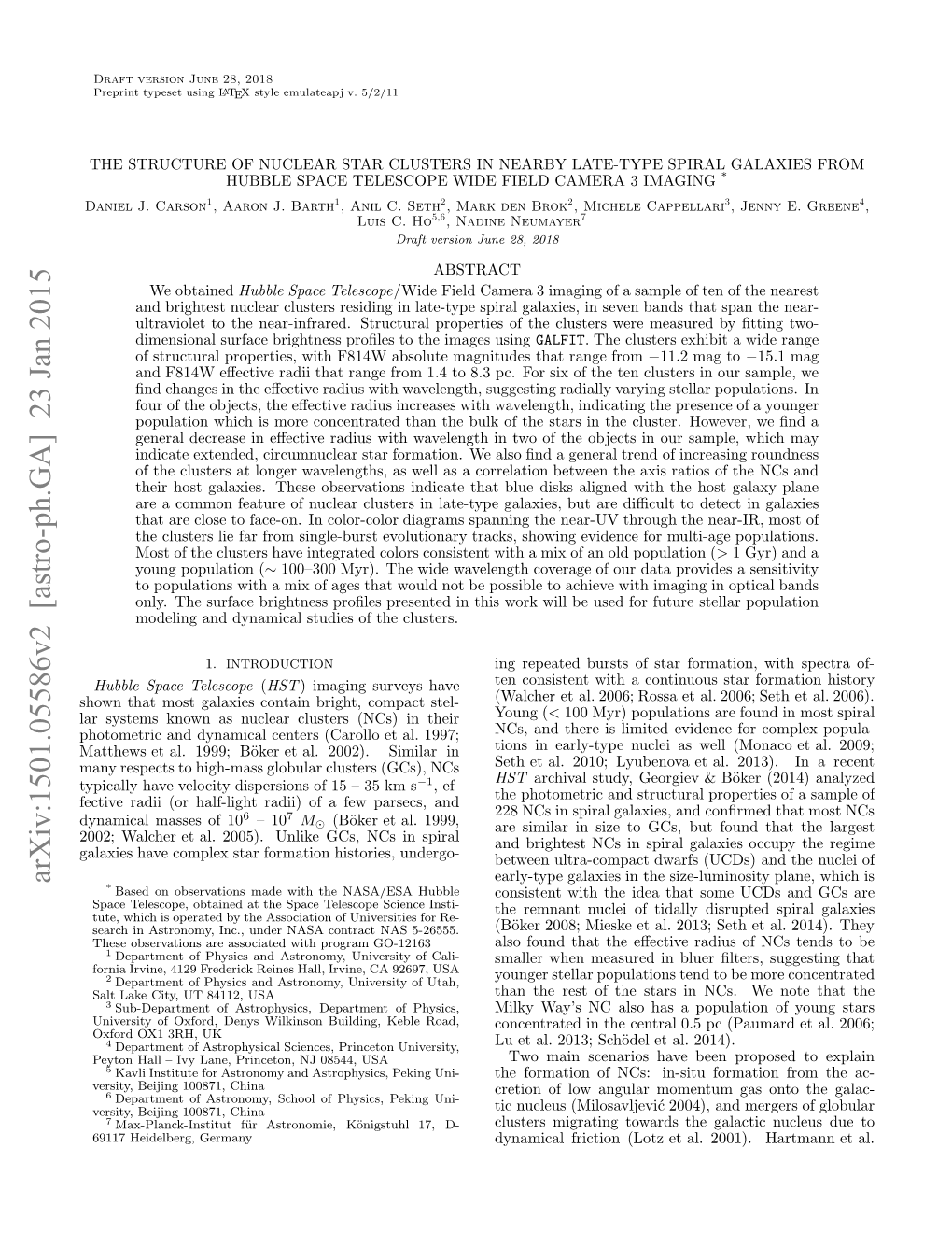 Arxiv:1501.05586V2 [Astro-Ph.GA] 23 Jan 2015 Yial Aevlct Iprin F1 5K S Km in 35 – Similar 15 of Dispersions Ncs Velocity 2002)