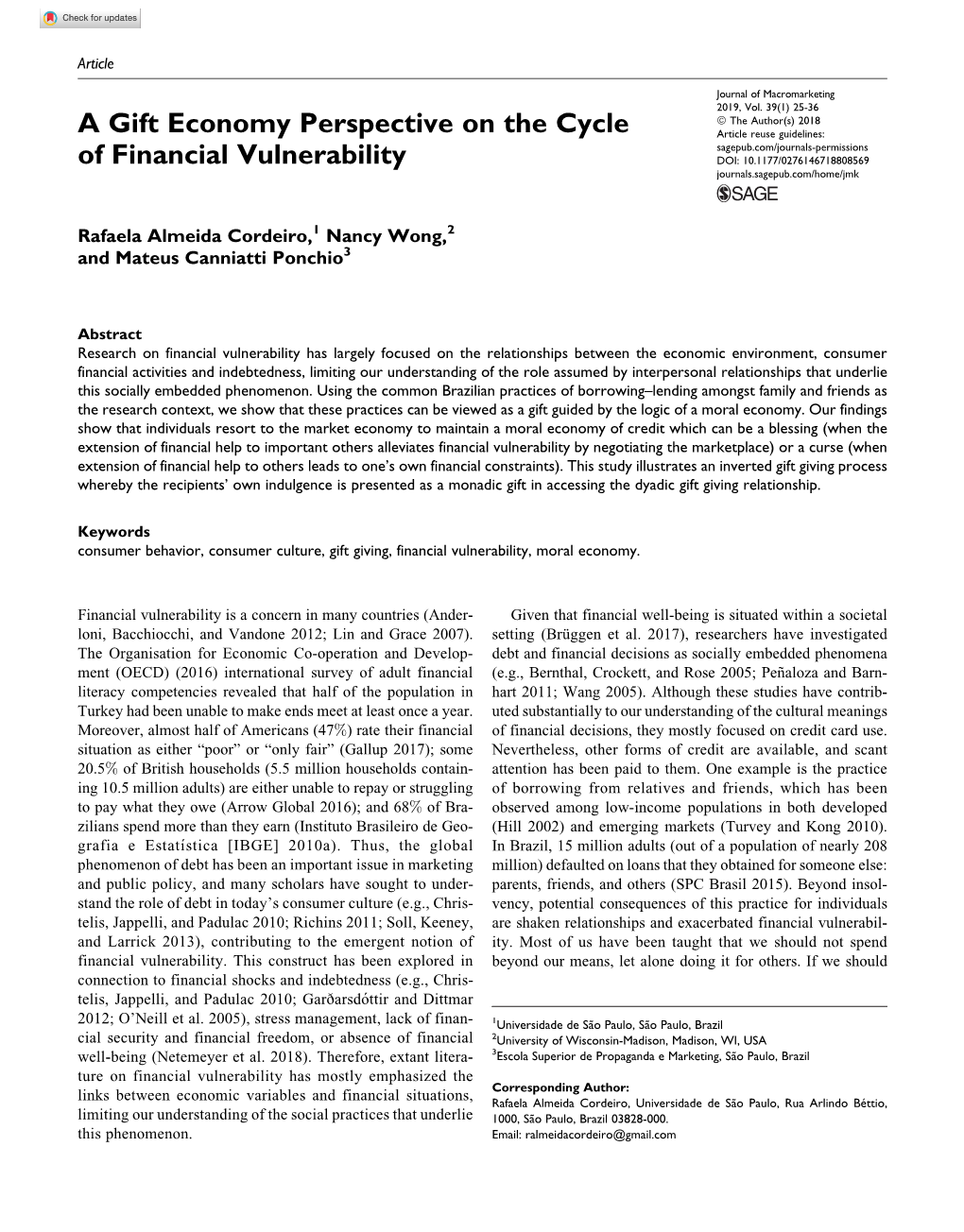 A Gift Economy Perspective on the Cycle of Financial Vulnerability