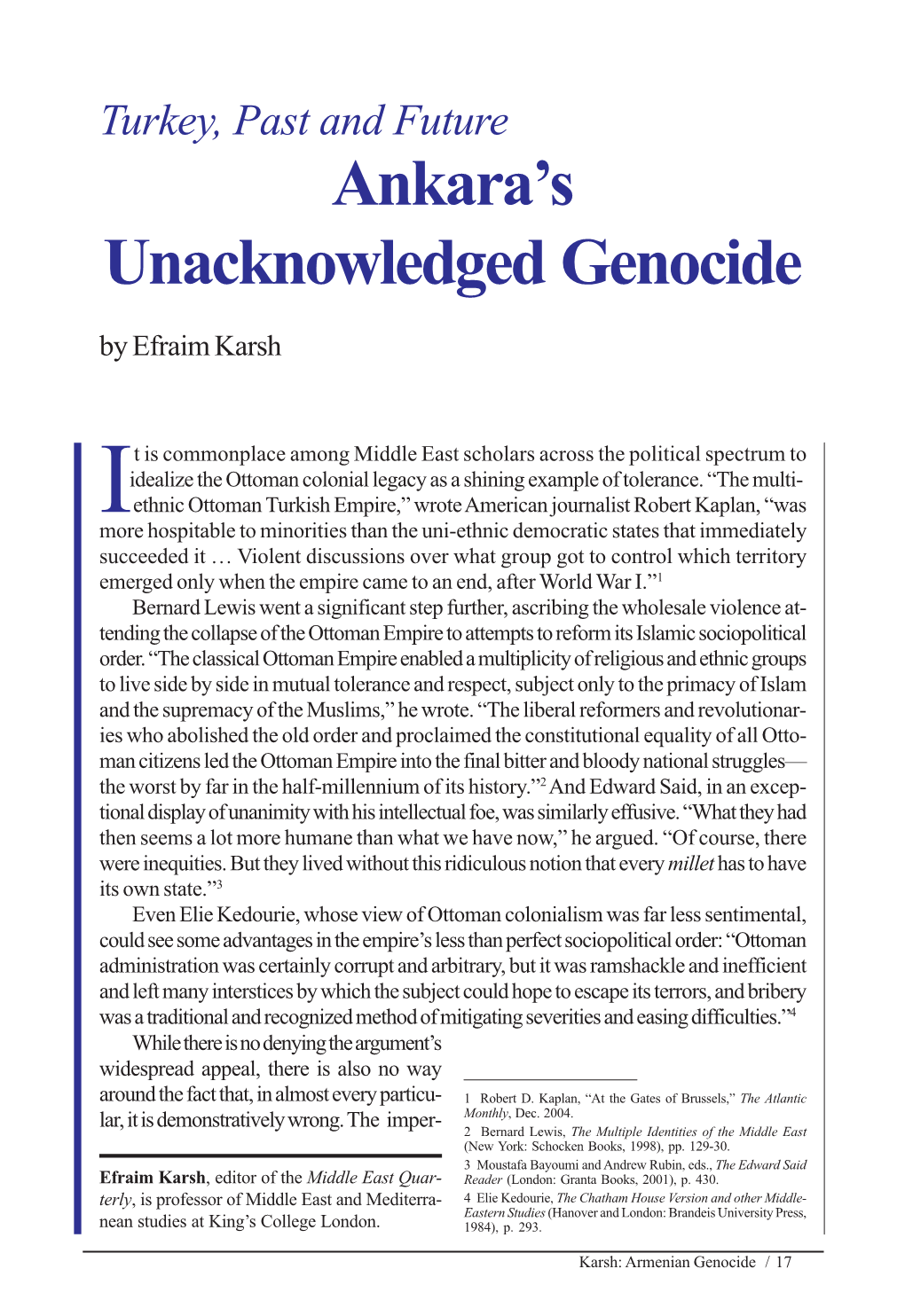 Ankara's Unacknowledged Genocide