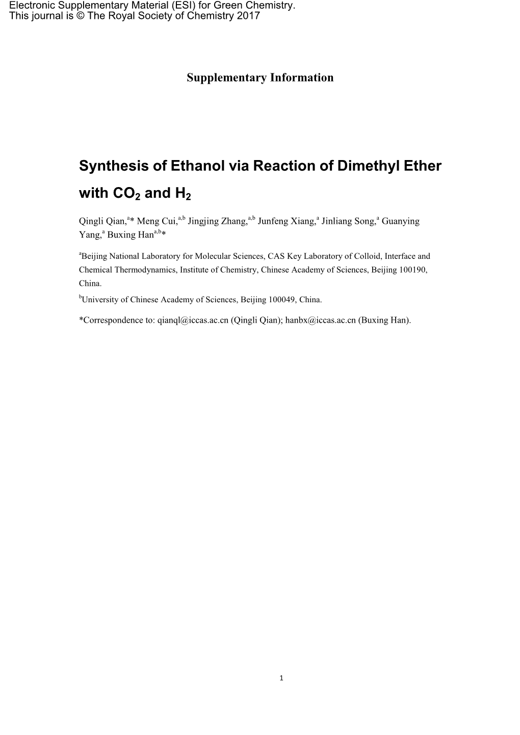 Synthesis of Ethanol Via Reaction of Dimethyl Ether with CO2 and H2