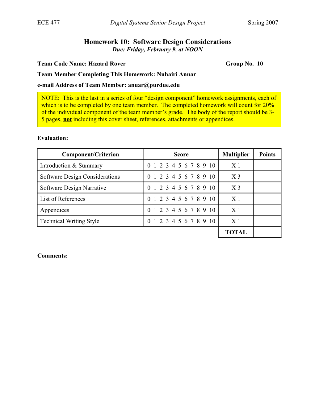 Homework 10: Software Design Considerations