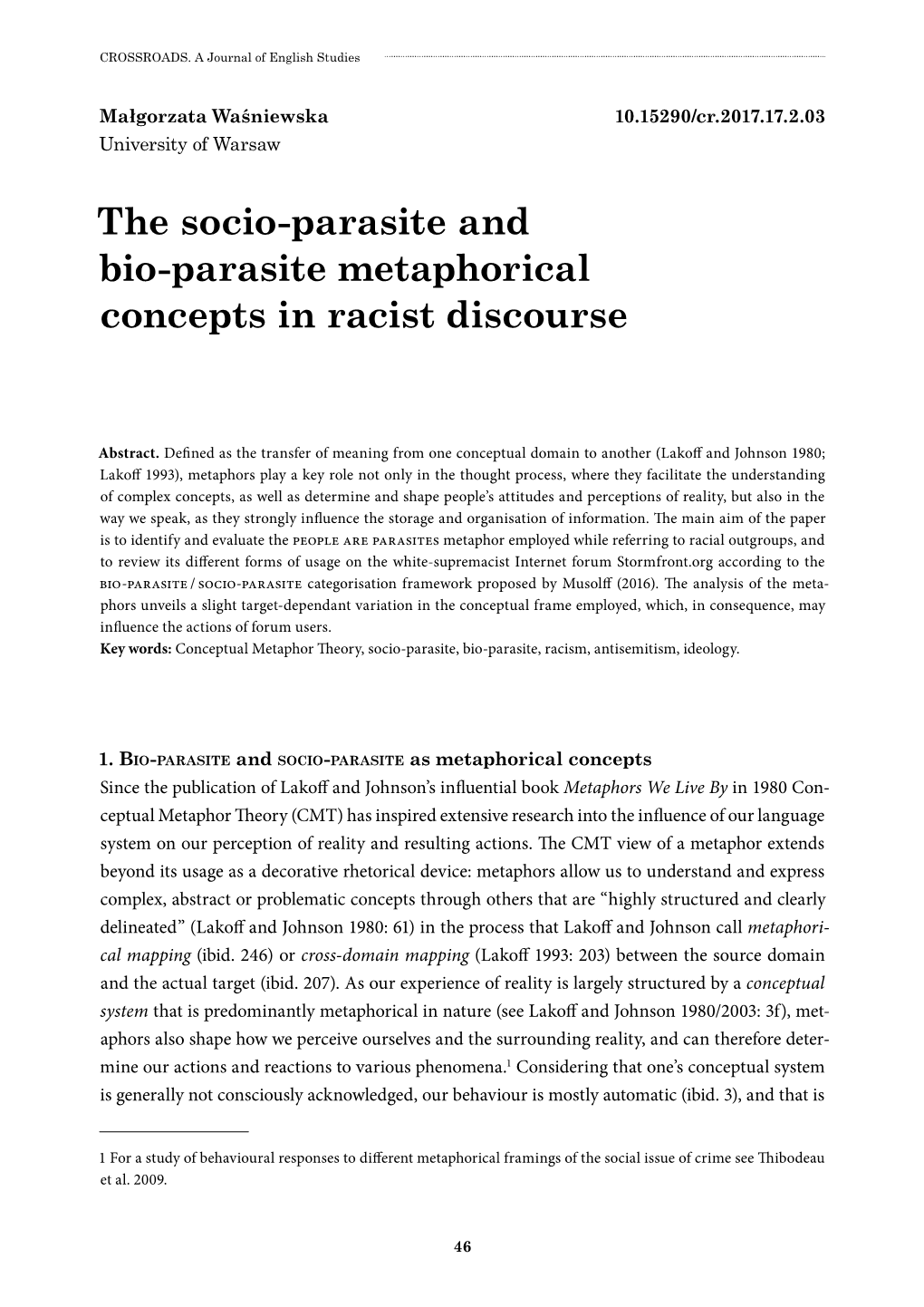 The Socio-Parasite and Bio-Parasite Metaphorical Concepts in Racist Discourse