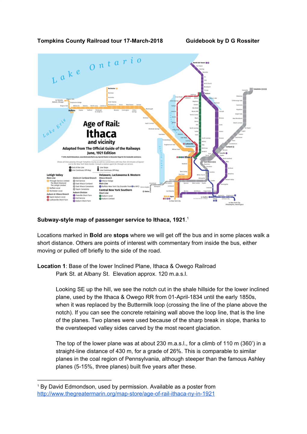 Tompkins County Railroad Tour 17-March-2018 Guidebook by D G Rossiter