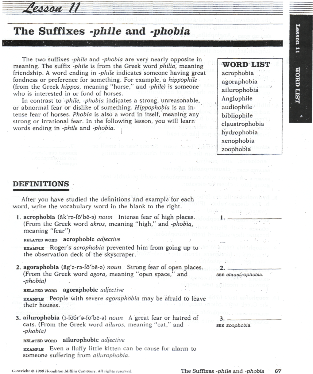 The Suffixes -Phile and -Phobia