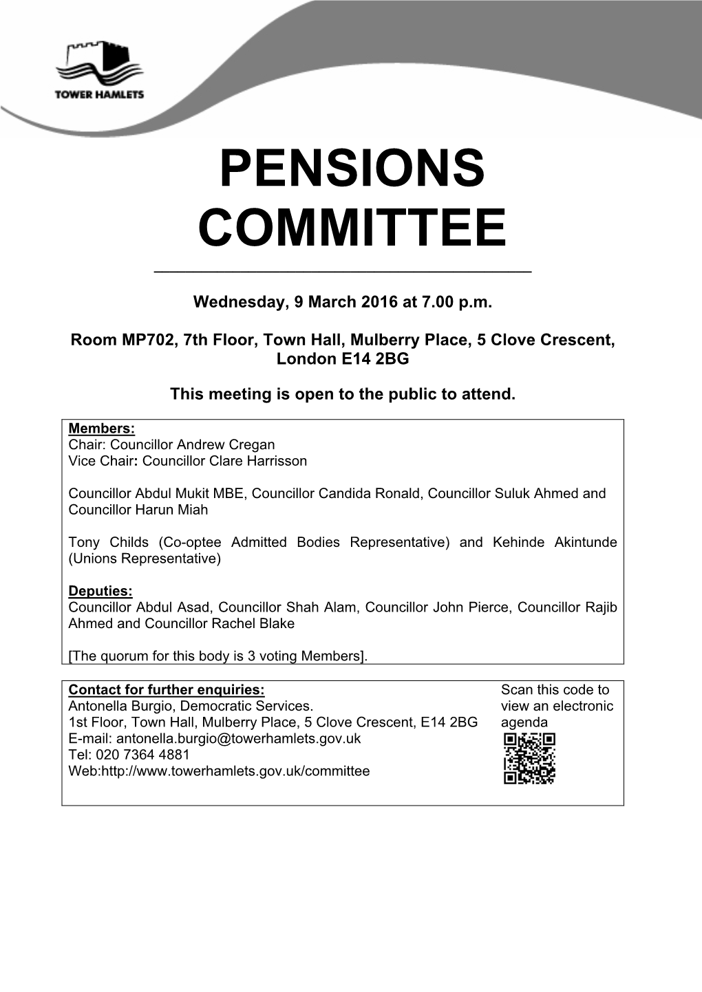 (Public Pack)Agenda Document for Pensions Committee, 09/03/2016