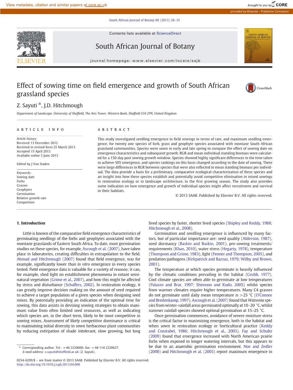 Effect of Sowing Time on Field Emergence and Growth Of