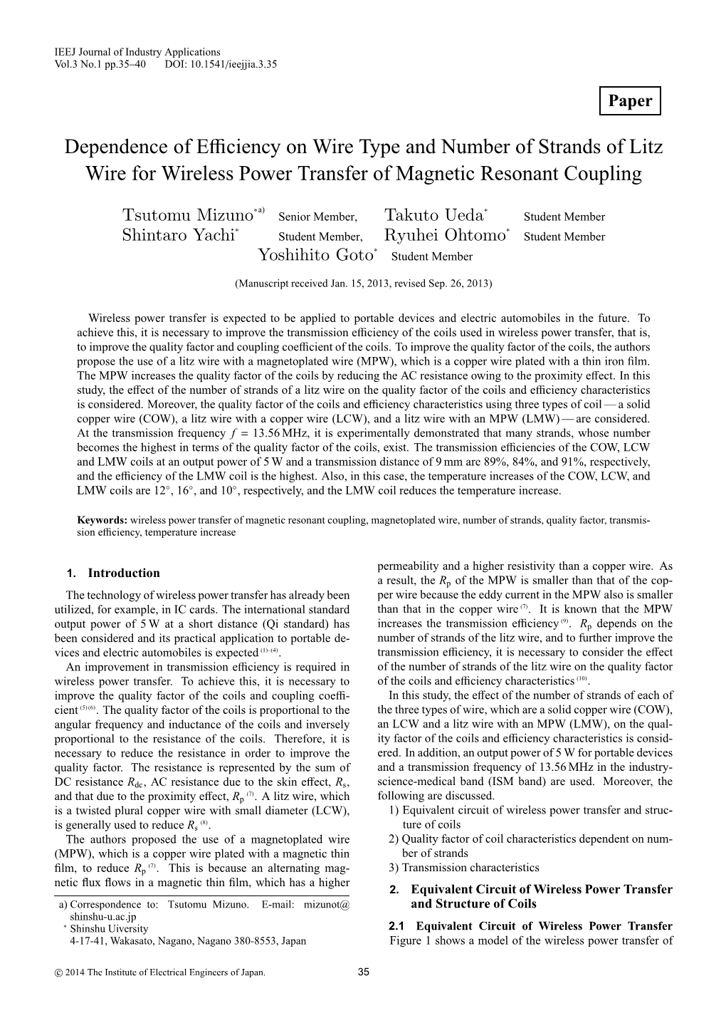 Dependence of Efficiency on Wire Type and Number of Strands of Litz