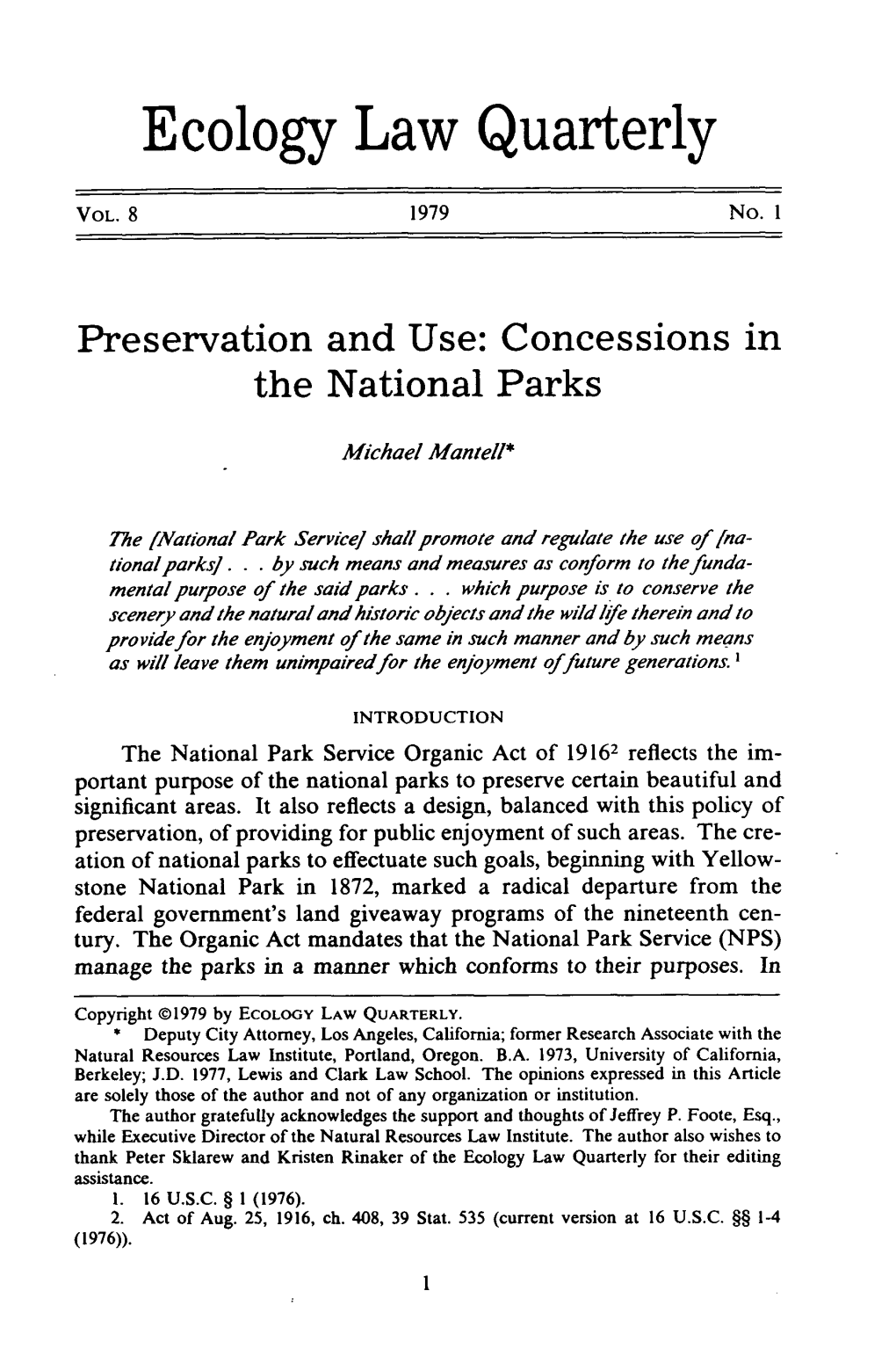 Preservations and Use: Concessions in the National Parks