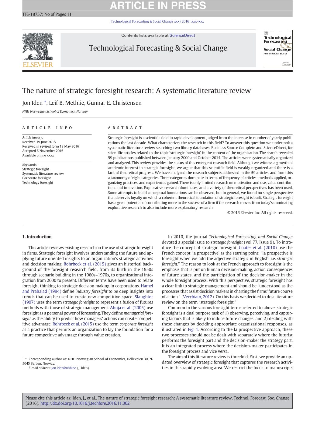 The Nature of Strategic Foresight Research: a Systematic Literature Review