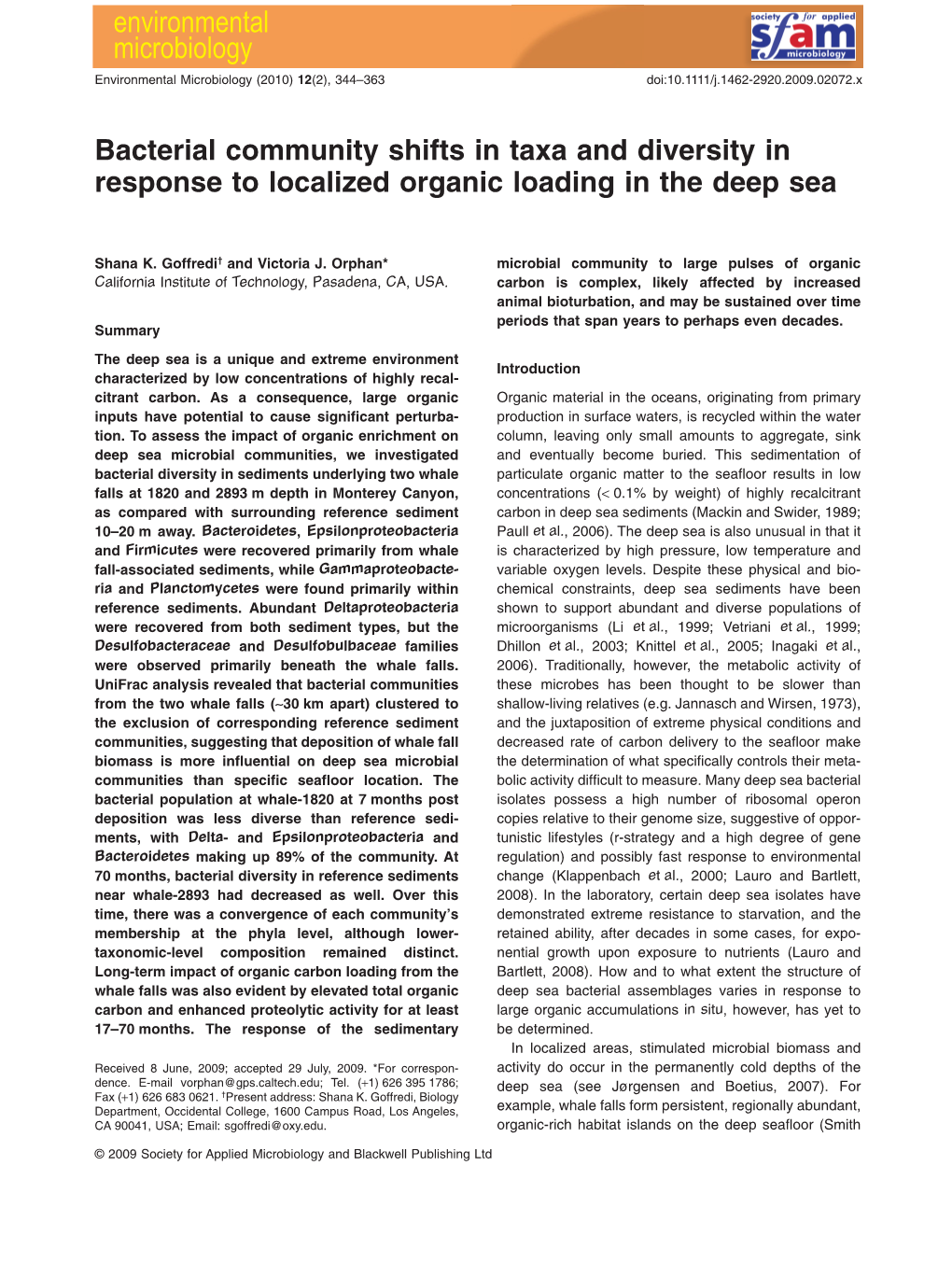 Bacterial Community Shifts in Taxa and Diversity in Response to Localized Organic Loading in the Deep Seaemi 2072 344..363