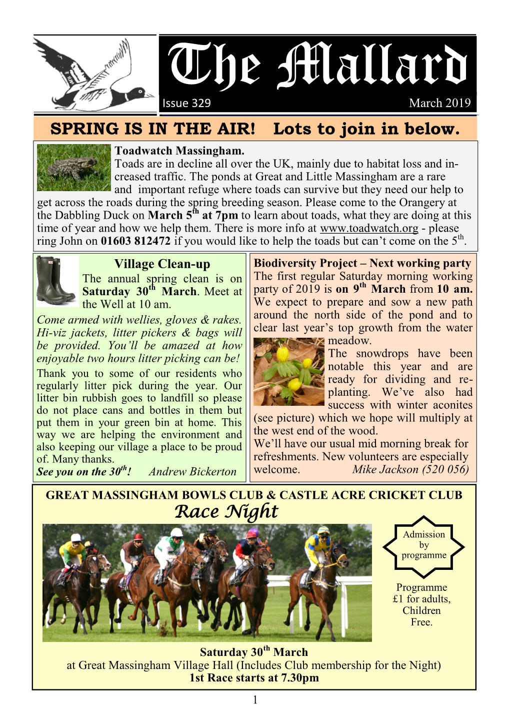 The Mallard Issue 329 March 2019 SPRING IS in the AIR! Lots to Join in Below