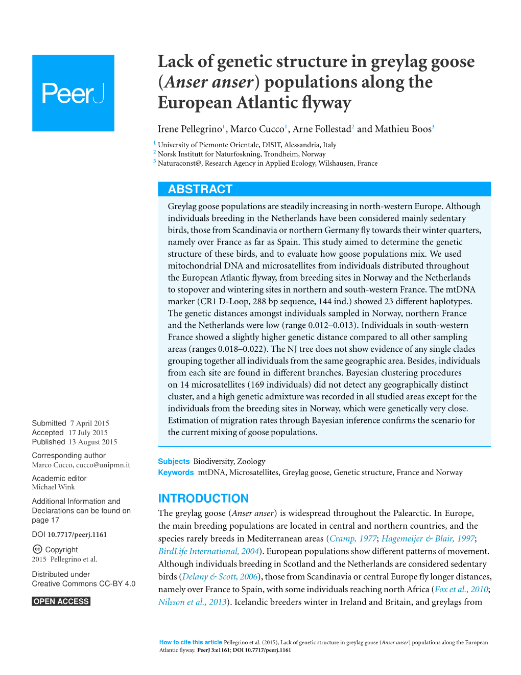 Lack of Genetic Structure in Greylag Goose (Anser Anser) Populations Along the European Atlantic Flyway