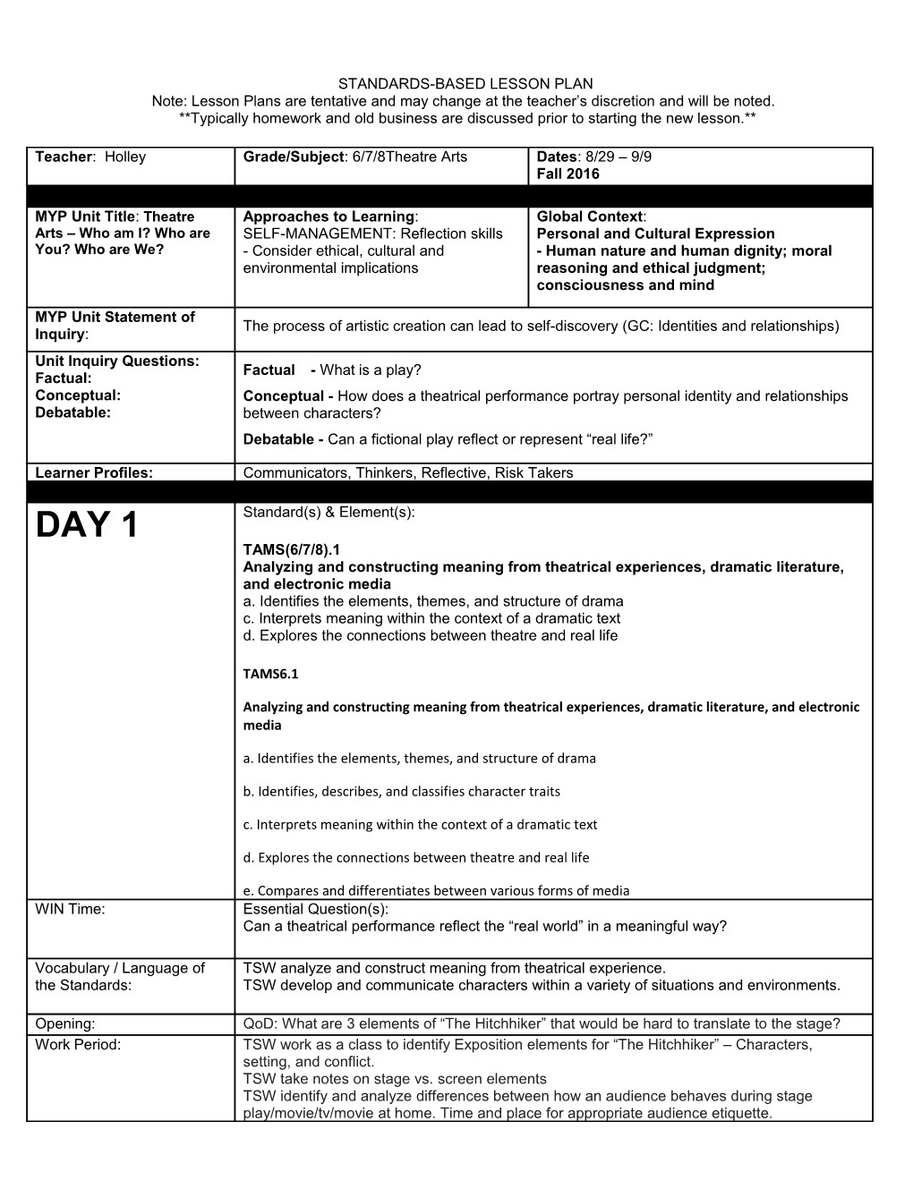 Standards-Based Lesson Plan