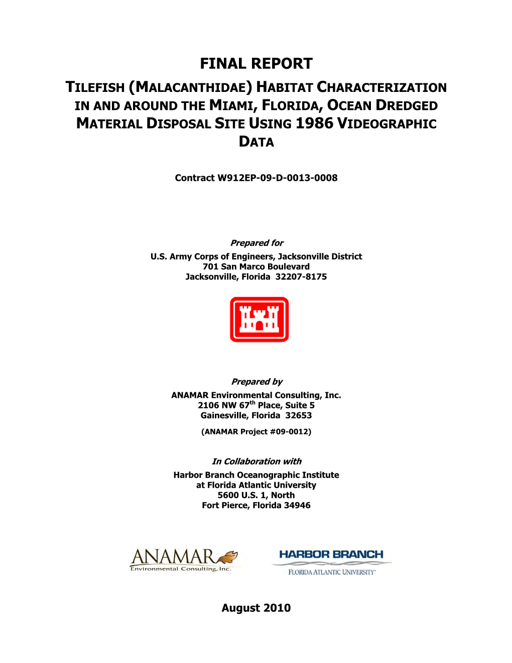 Tilefish Habitat Characterization in and Around the Miami, FL Ocean