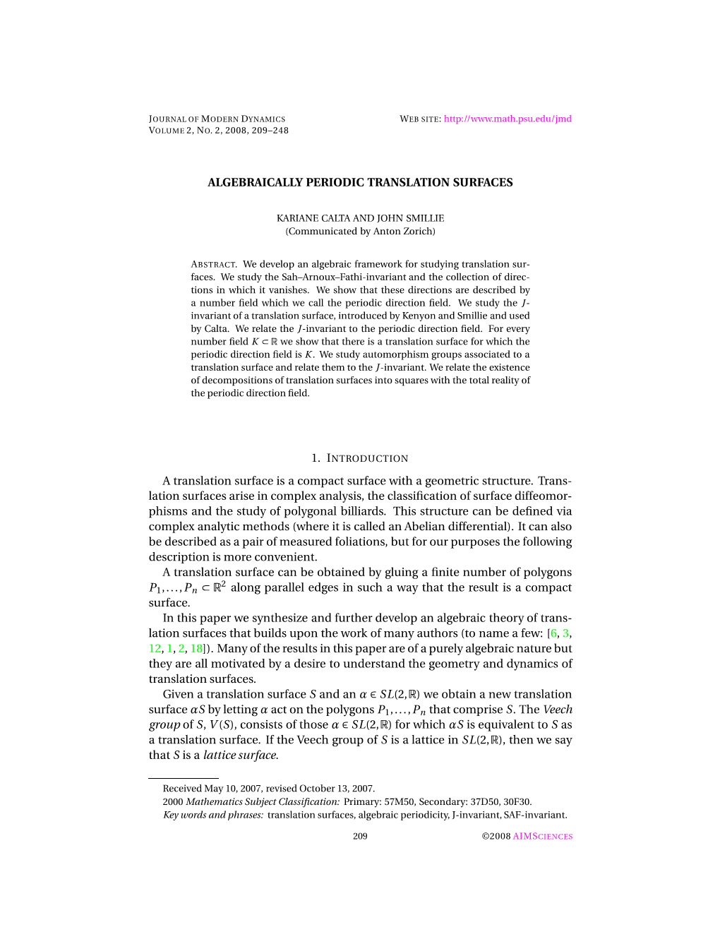 Algebraically Periodic Translation Surfaces A