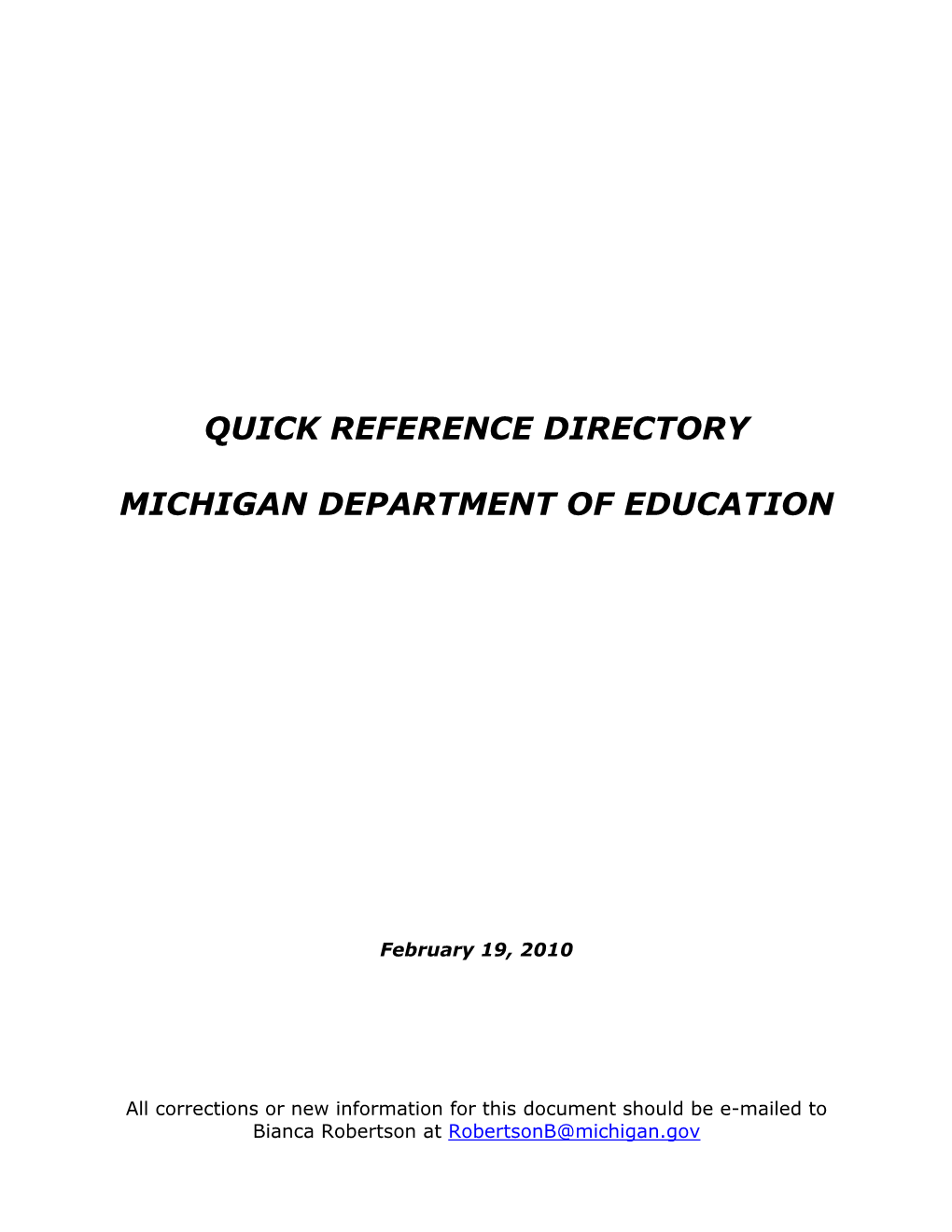 Quick Reference Directory Michigan