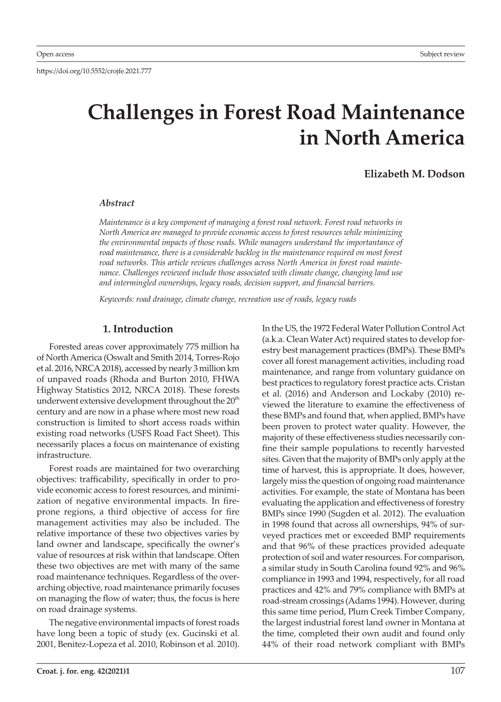 Challenges in Forest Road Maintenance in North America