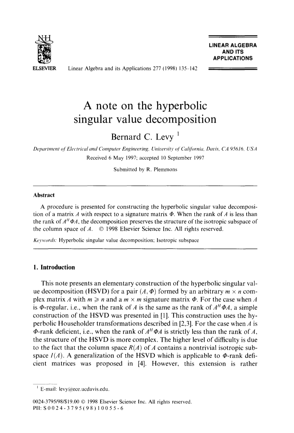 A Note on the Hyperbolic Singular Value Decomposition