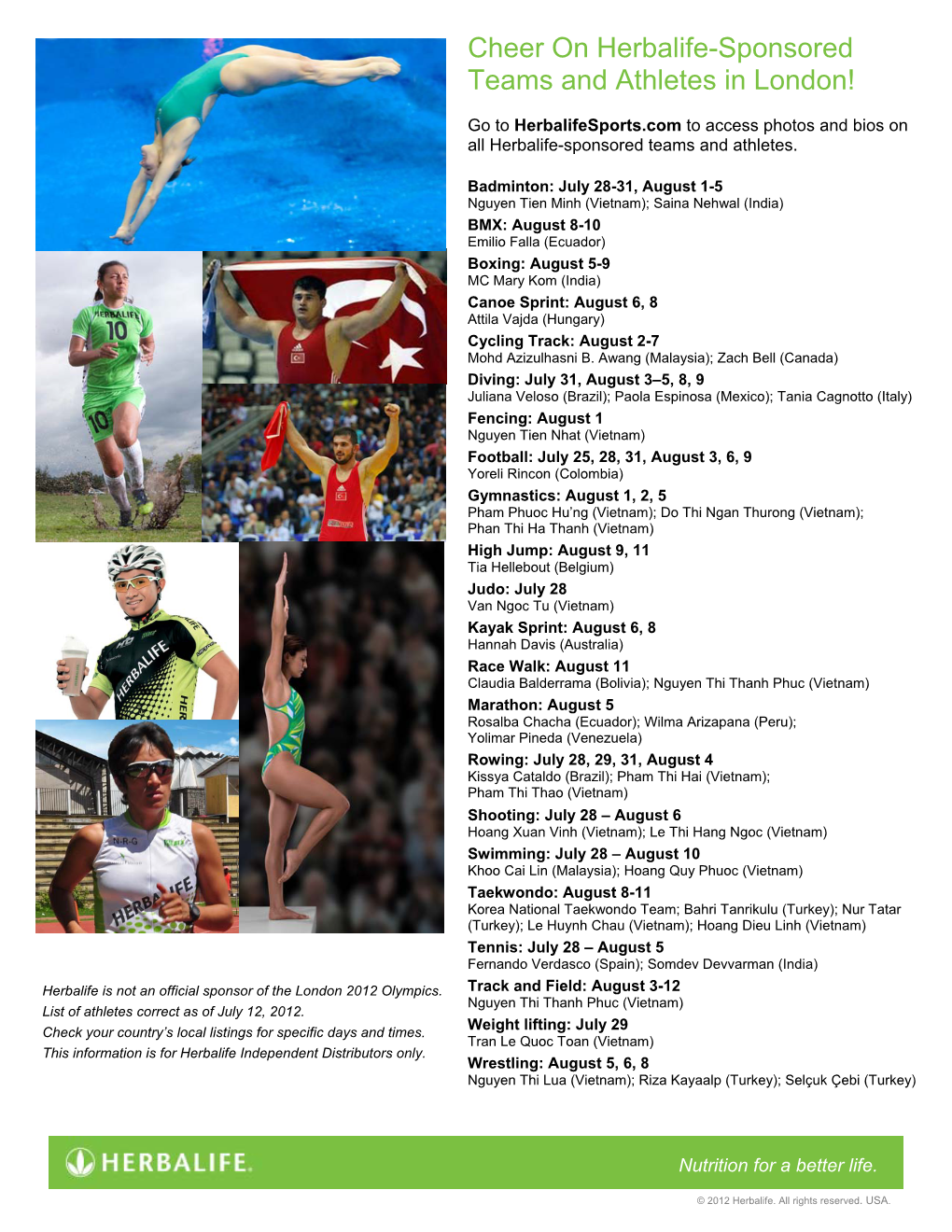 Cheer on Herbalife-Sponsored Teams and Athletes in London!