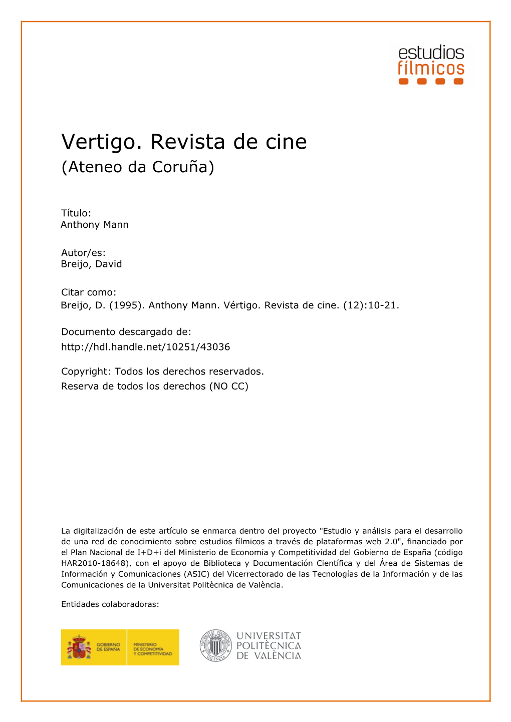 Vertigo. Revista De Cine (Ateneo Da Coruña)