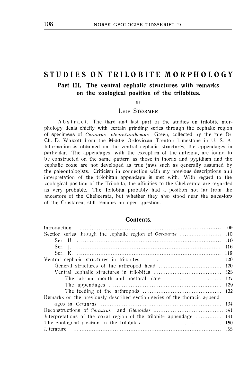 Studies on Trilobite Morphology