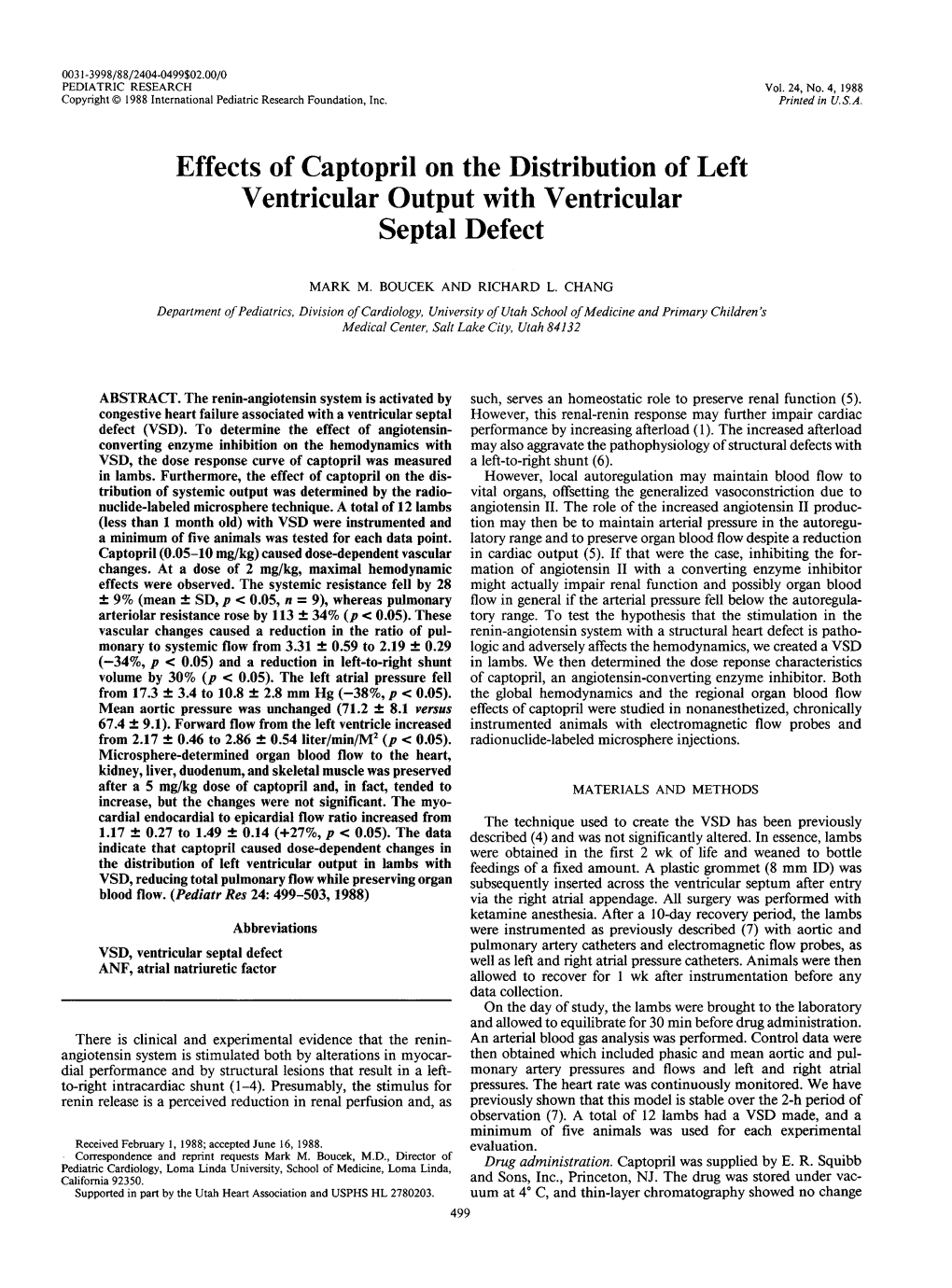 Effects of Captopril on the Distribution of Left Ventricular Output with Ventricular Septa1 Defect