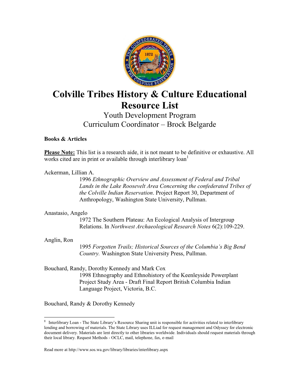 Colville Tribes History & Culture Educational Resource List