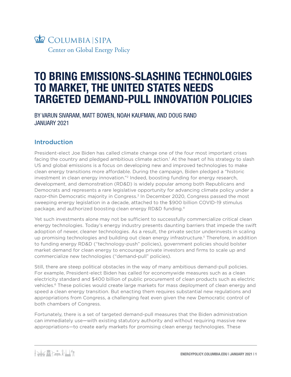 To Bring Emissions-Slashing Technologies to Market, the United States Needs Targeted Demand-Pull Innovation Policies