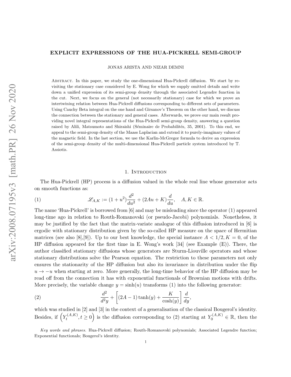 Arxiv:2008.07195V3 [Math.PR] 26 Nov 2020 (1) As: Functions Smooth on Xoeta Ucinl;Bueo’ Identity