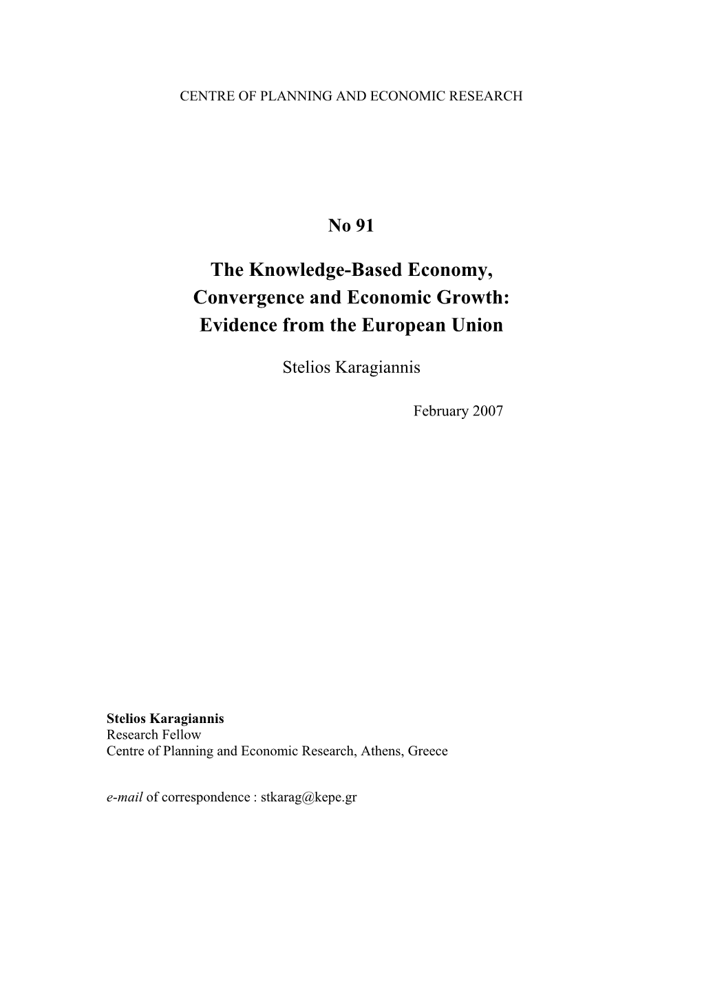 The Knowledge-Based Economy, Convergence and Economic Growth: Evidence from the European Union