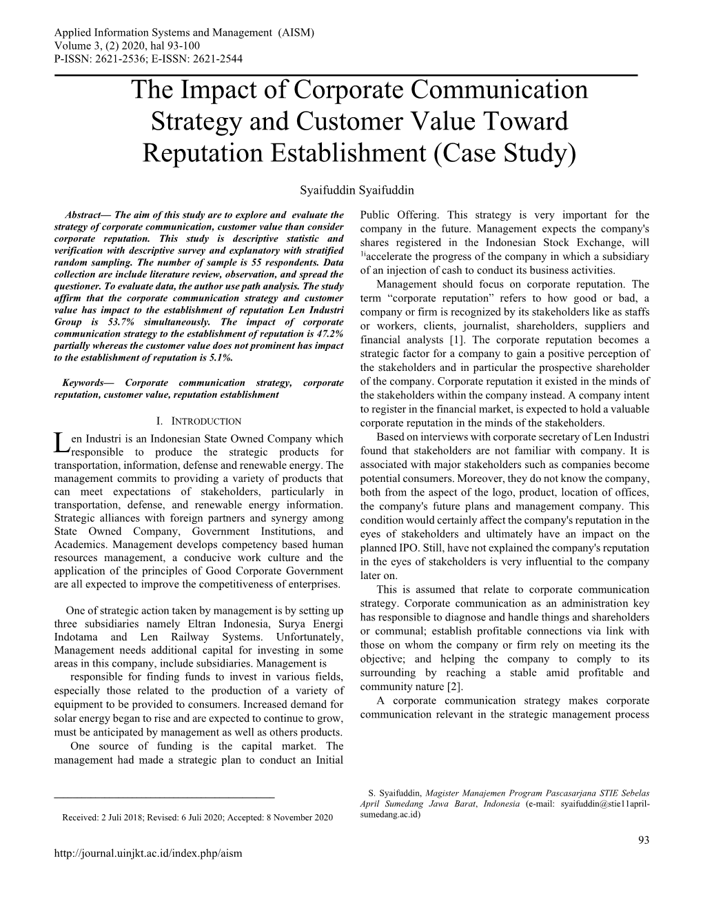 The Impact of Corporate Communication Strategy and Customer Value Toward