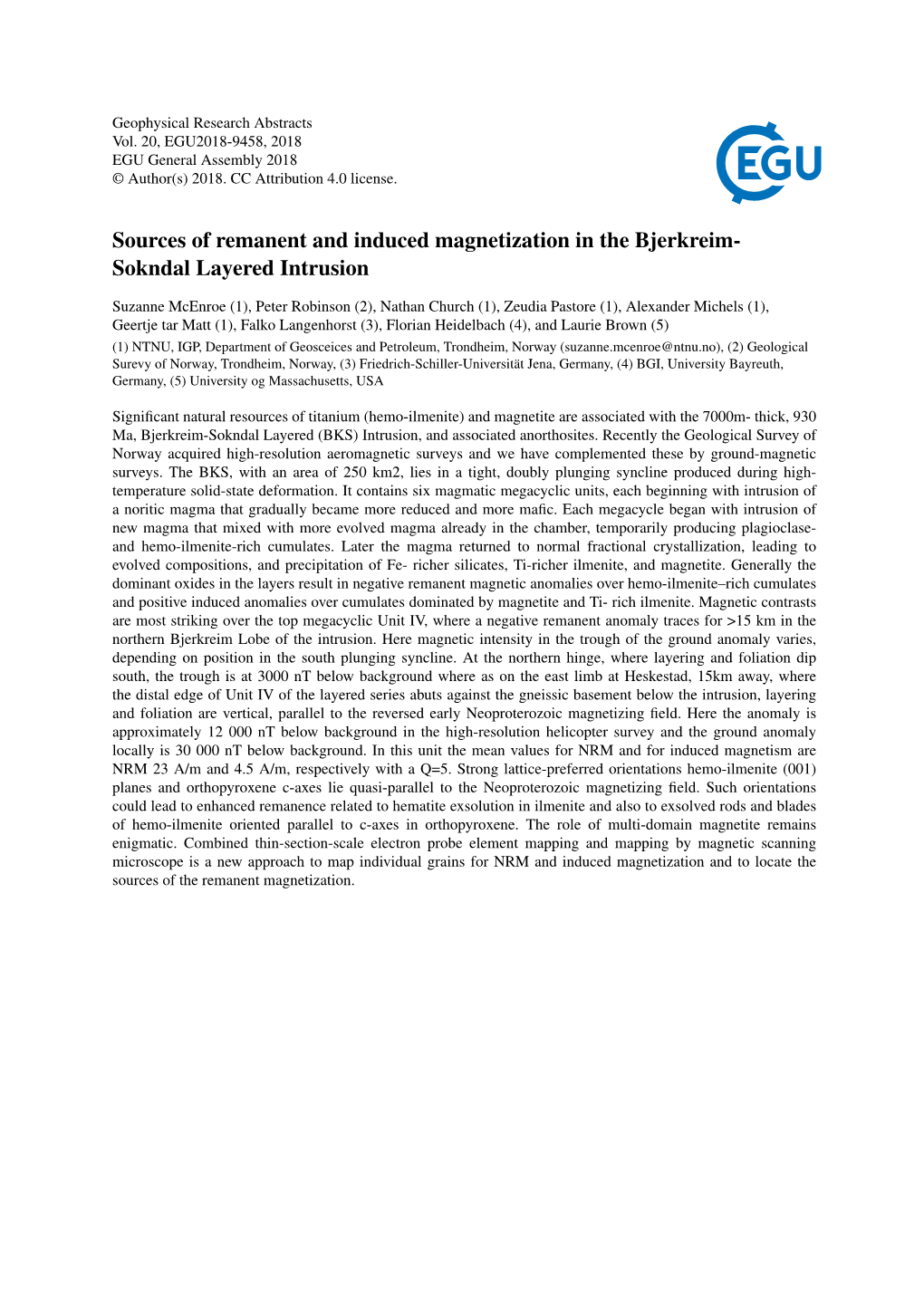 Sources of Remanent and Induced Magnetization in the Bjerkreim- Sokndal Layered Intrusion