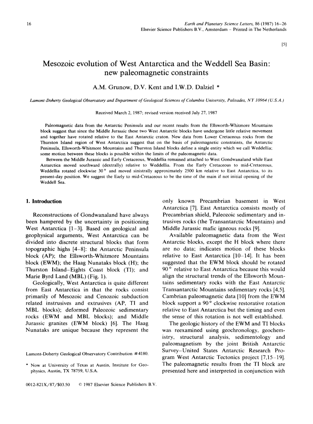 Mesozoic Evolution of West Antarctica and the Weddell Sea Basin: New Paleomagnetic Constraints