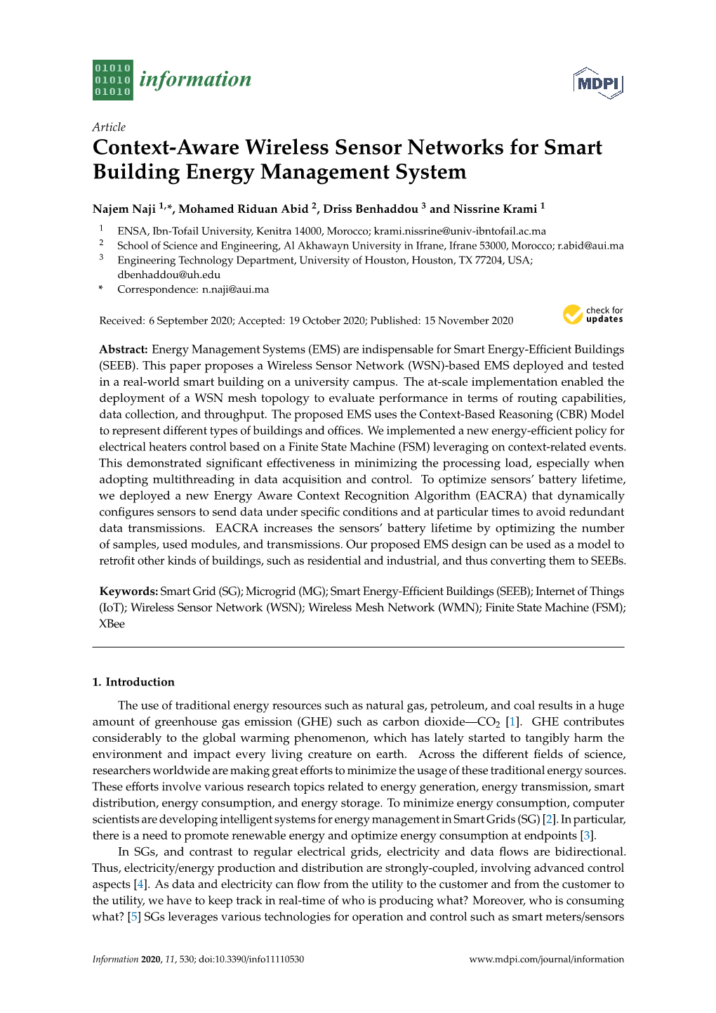 Context-Aware Wireless Sensor Networks for Smart Building Energy Management System