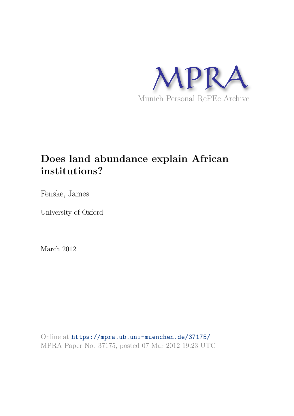 Does Land Abundance Explain African Institutions?