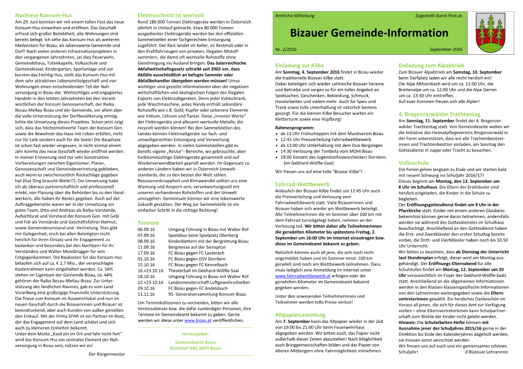 Bizauer Gemeinde-Information Bereits Belegt