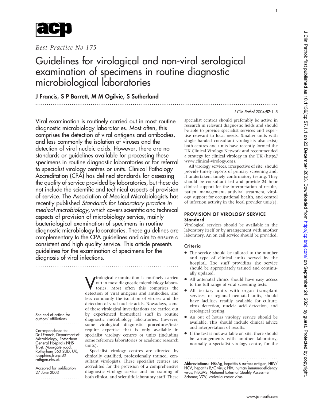 Guidelines for Virological and Non-Viral Serological Examination Of