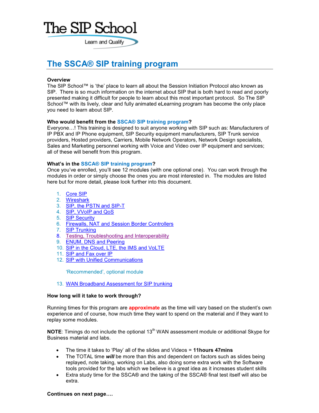 SSCA® SIP Training Program